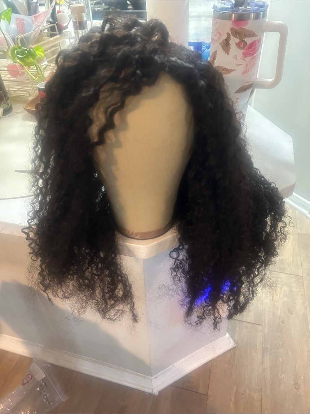 2 Black Curly Women's Wig - 360 drawstring and b part